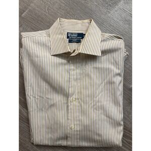Polo Ralph Lauren Regent Custom Fit Striped Dress Shirt Size 17 36/37 YellowBlue